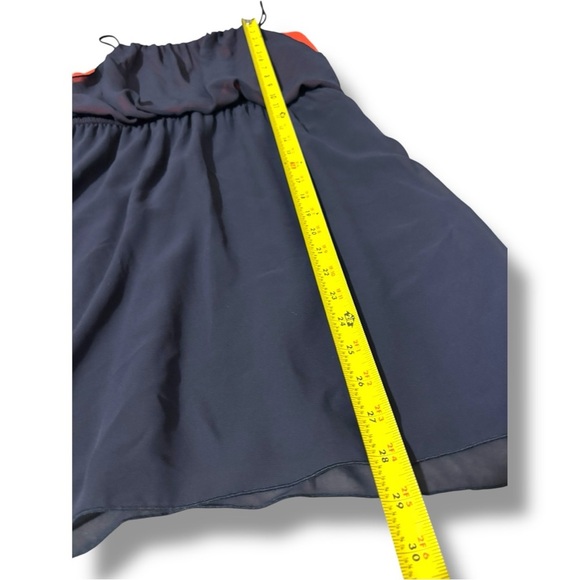 Sweet Storm Sheer Navy Blue Over Orange Gathered Waist Sleeveless Mini Sundress - Picture 9 of 14